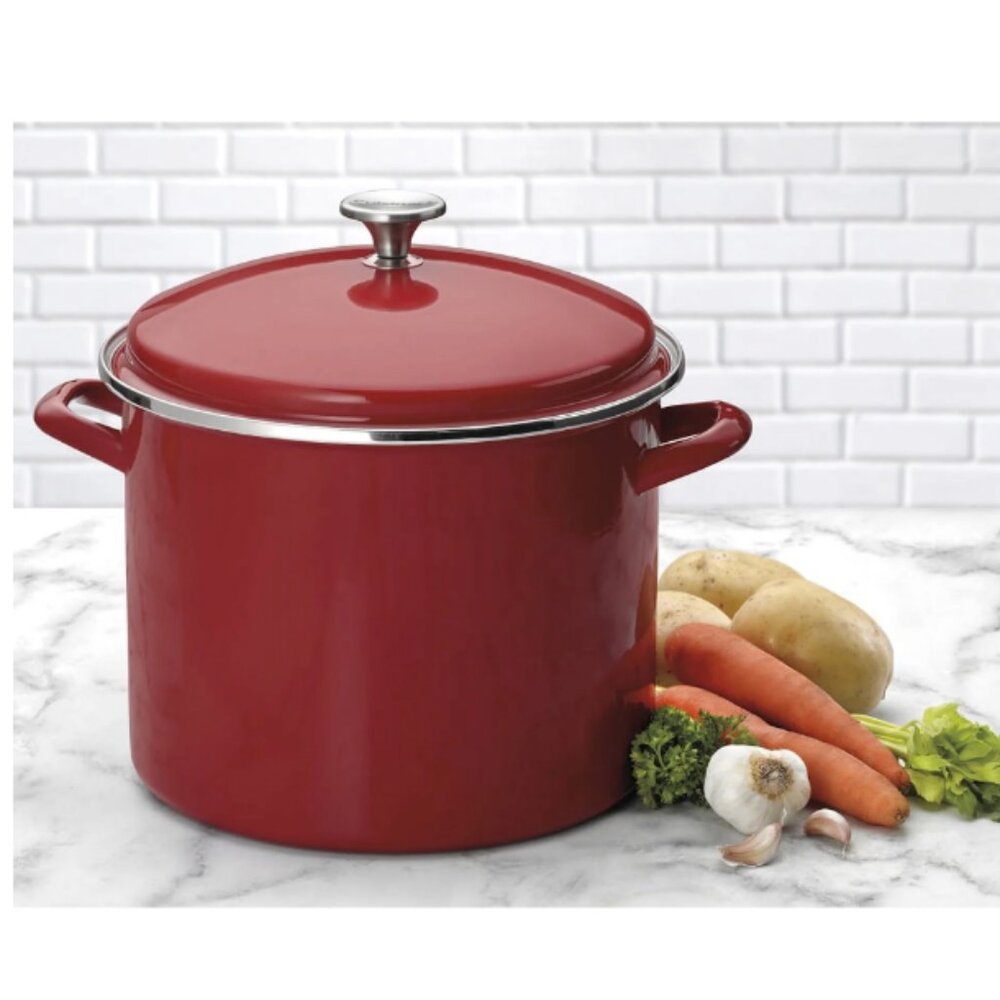 Enamel On Steel 12 Quart Stockpot with Cover, Red ( new with box)